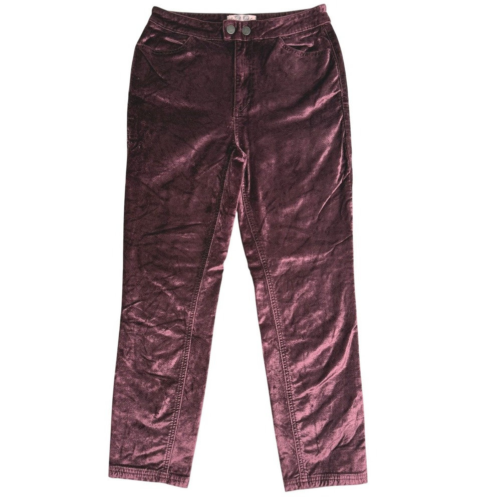 We The Free Velvet Double Button Slim Straight Leg Pants Burgundy Womens 28